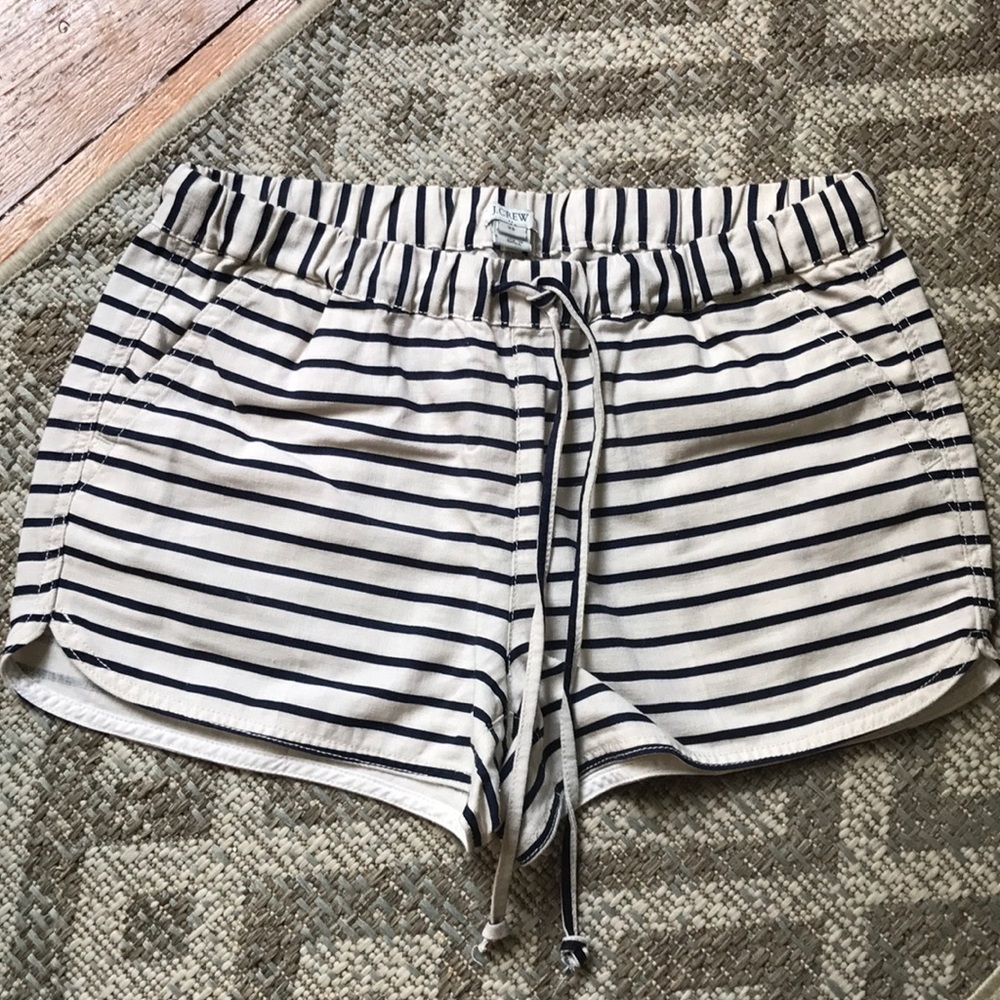 J Crew navy + cream striped shorts dolphin hem